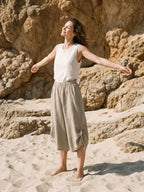 100% Linen Drawstring Hem Elasticated Waist Balloon Pants CALANTHE
