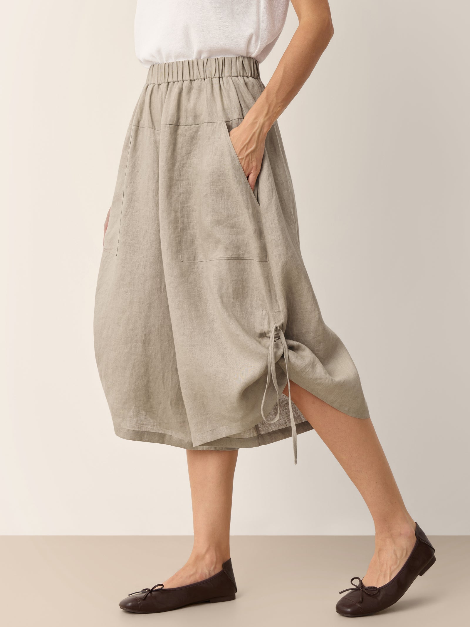100% Linen Drawstring Hem Elasticated Waist Balloon Pants CALANTHE