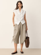 100% Linen Drawstring Hem Elasticated Waist Balloon Pants CALANTHE
