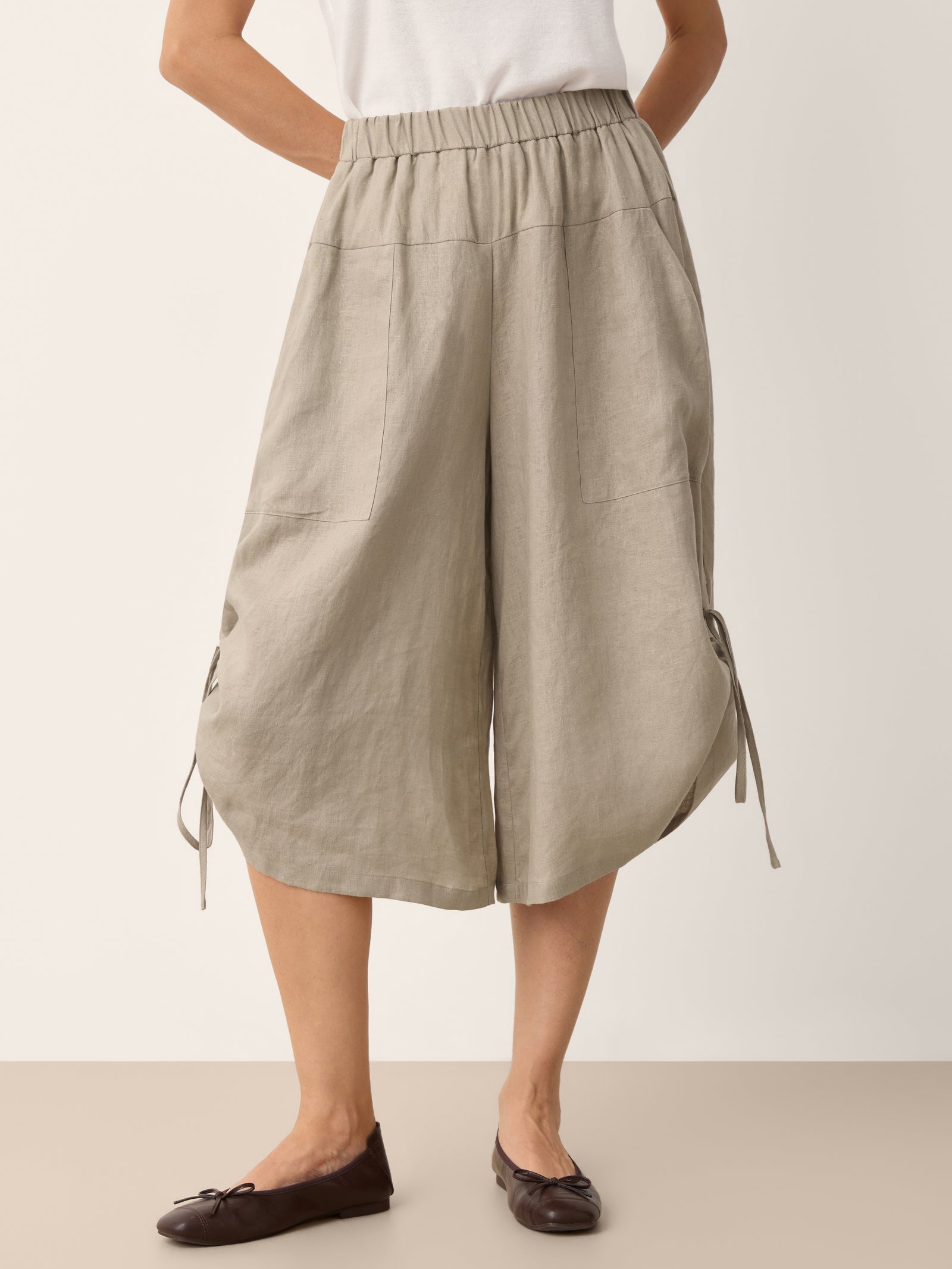100% Linen Drawstring Hem Elasticated Waist Balloon Pants CALANTHE