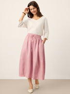 100% Linen Drawstring Lantern Maxi Skirt with Pockets ROXANNE