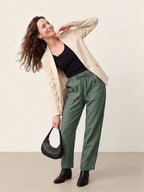 100% Linen Drawstring Utility Ankle Pants AMELINE