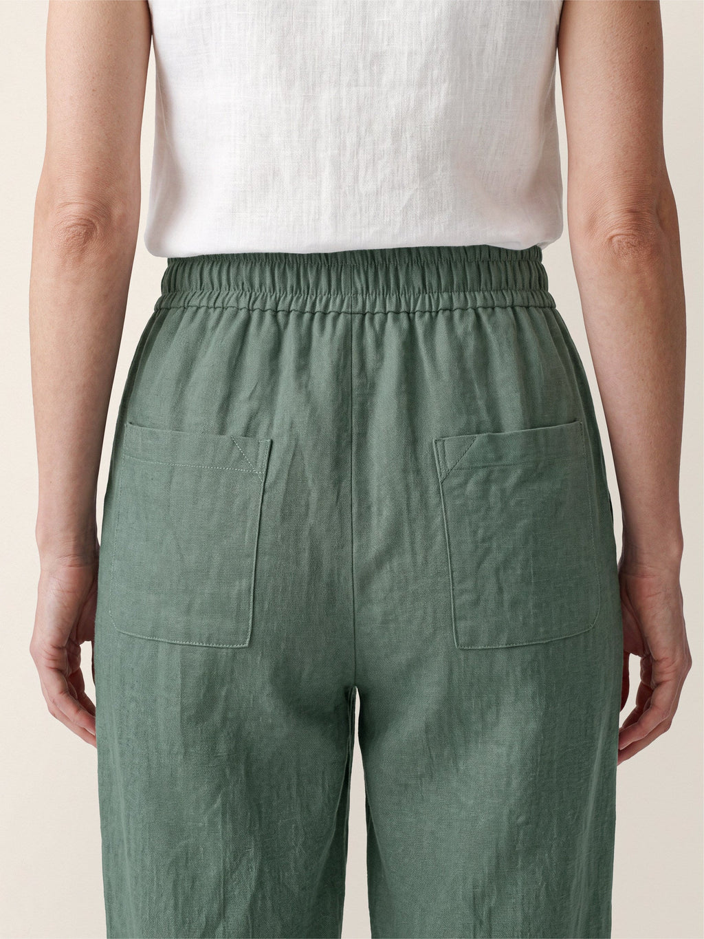 100% Linen Drawstring Utility Ankle Pants AMELINE