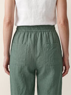 100% Linen Drawstring Utility Ankle Pants AMELINE