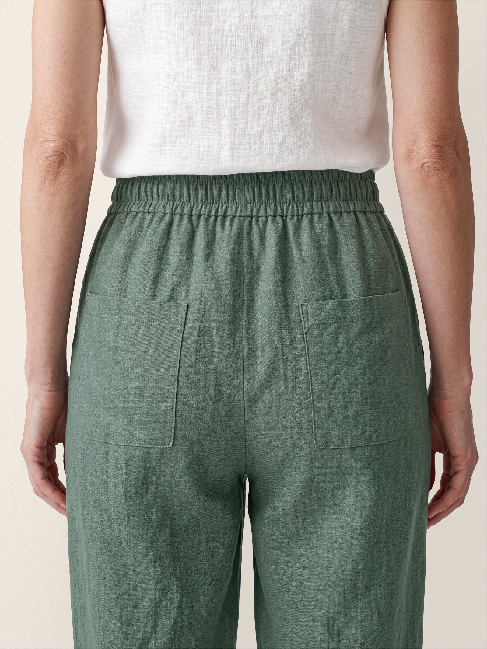 100% Linen Drawstring Utility Ankle Pants AMELINE