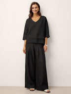 100% Linen Drop Shoulder Asymmetric Layered Hem Overtop VIOLA