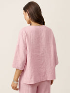 100% Linen Drop Shoulder Asymmetric Layered Hem Overtop VIOLA
