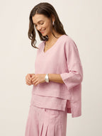 100% Linen Drop Shoulder Asymmetric Layered Hem Overtop VIOLA