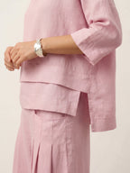 100% Linen Drop Shoulder Asymmetric Layered Hem Overtop VIOLA