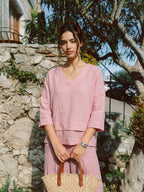 100% Linen Drop Shoulder Asymmetric Layered Hem Overtop VIOLA