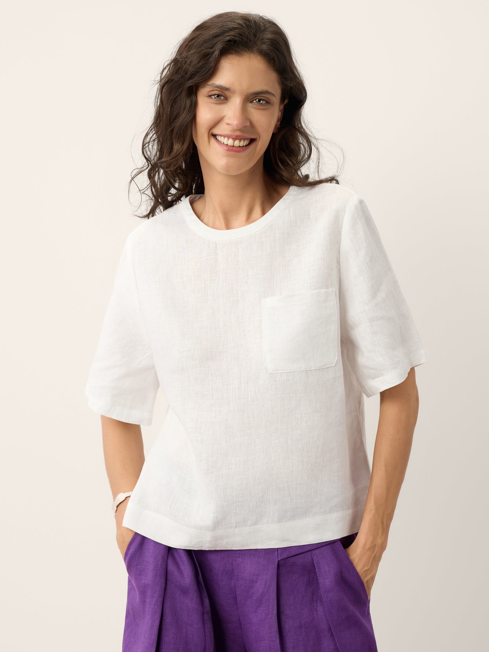 100% Linen Drop Shoulder Boxy Top REGINA