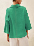 100% Linen Dropped Collar Long-Sleeve Top TRISTAN