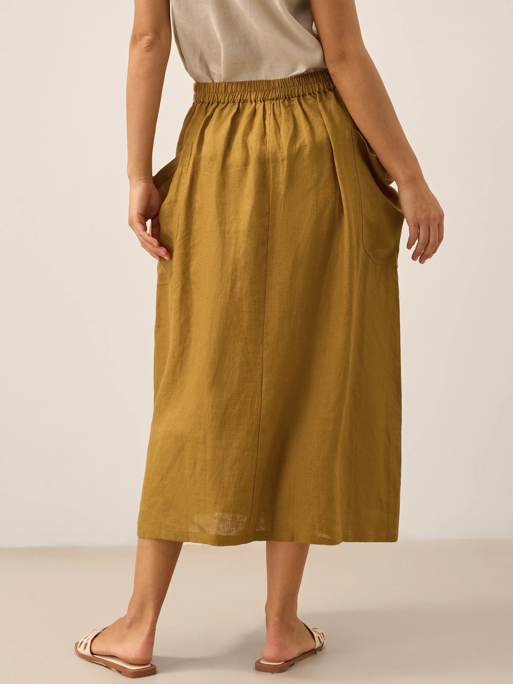 100% Linen Elastic Waist Skirt MARINA