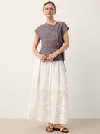 100% Linen Floral Embroidered Elastic Waist Maxi Skirt FREYAH