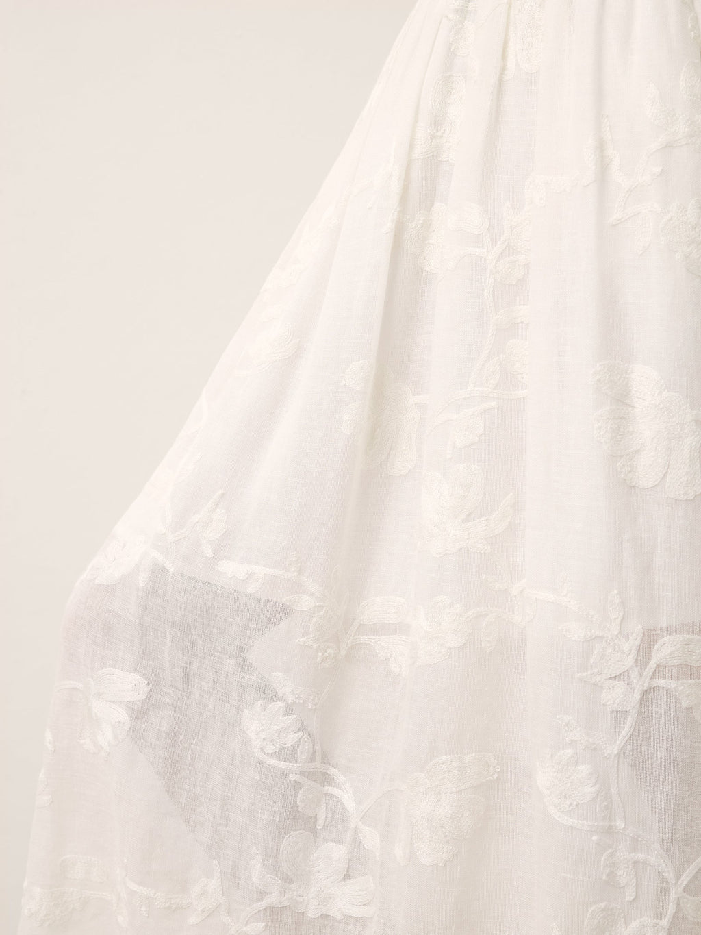 100% Linen Floral Embroidered Elastic Waist Maxi Skirt FREYAH