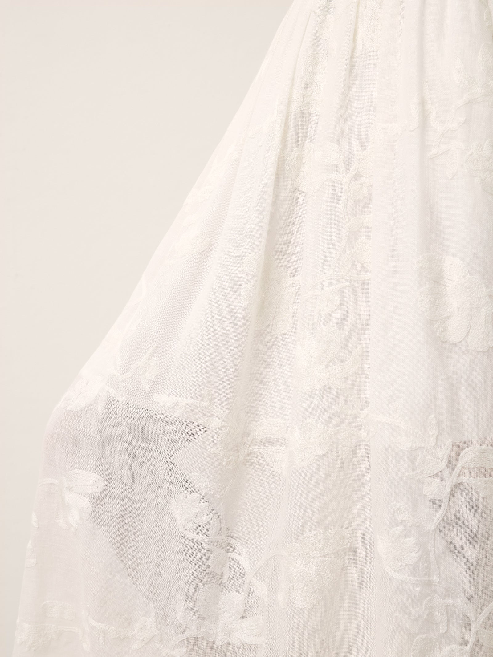 100% Linen Floral Embroidered Elastic Waist Maxi Skirt FREYAH