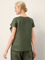 100% Linen Flutter Sleeve Sculpted Pleat Top DRUSILLA