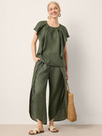 100% Linen Flutter Sleeve Sculpted Pleat Top DRUSILLA