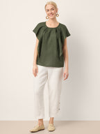 100% Linen Flutter Sleeve Sculpted Pleat Top DRUSILLA