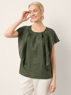 100% Linen Flutter Sleeve Sculpted Pleat Top DRUSILLA