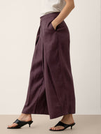 100% Linen Yarn Dyed Pleated Elastic Waist Wide Leg Culottes PALOMA