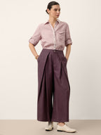100% Linen Yarn Dyed Pleated Elastic Waist Wide Leg Culottes PALOMA