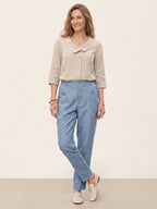 100% Linen Front Pleat Tapered Ankle Pants VIVICA