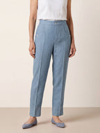 100% Linen Front Pleat Tapered Ankle Pants VIVICA