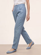 100% Linen Front Pleat Tapered Ankle Pants VIVICA