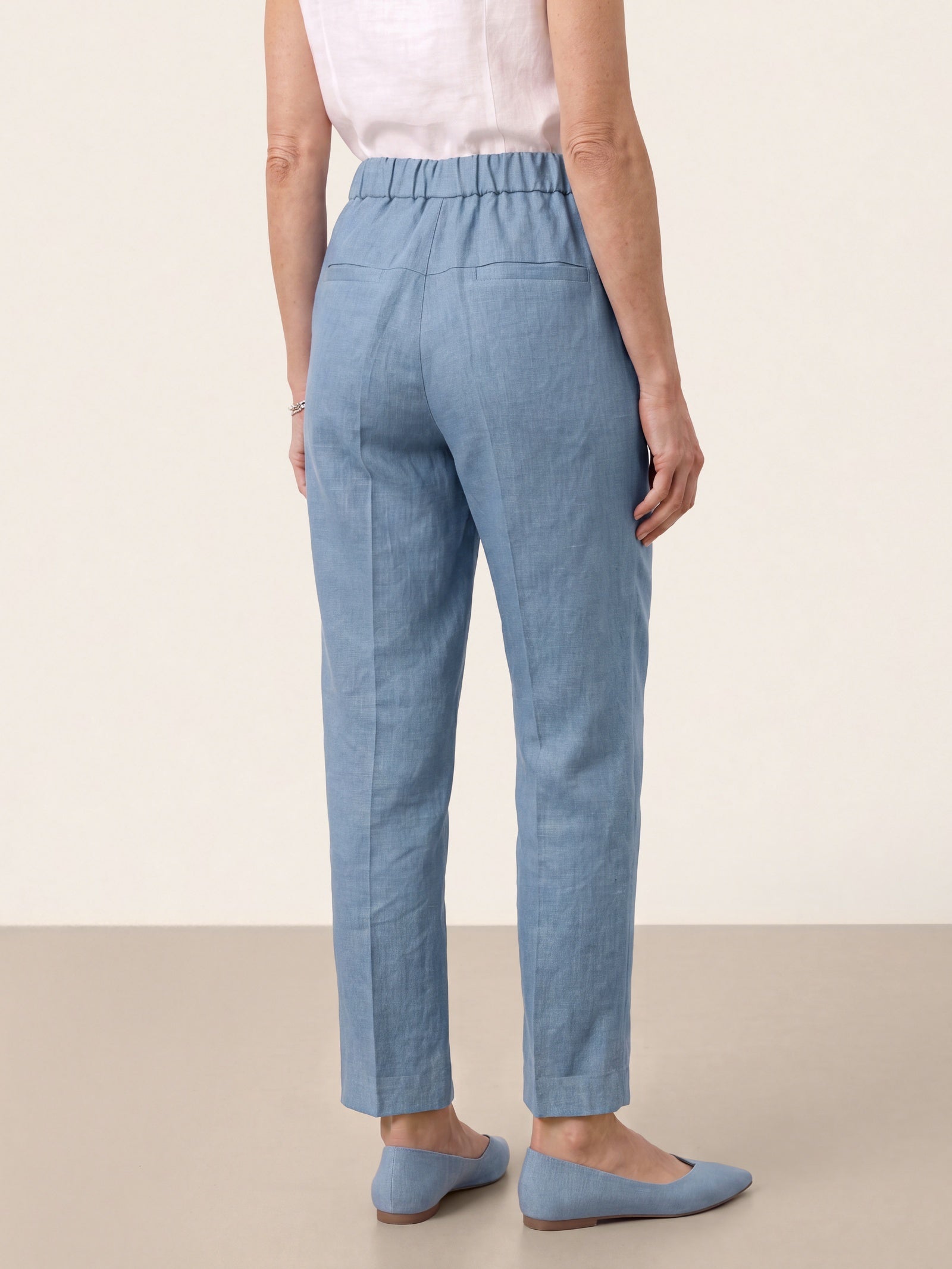 100% Linen Front Pleat Tapered Ankle Pants VIVICA