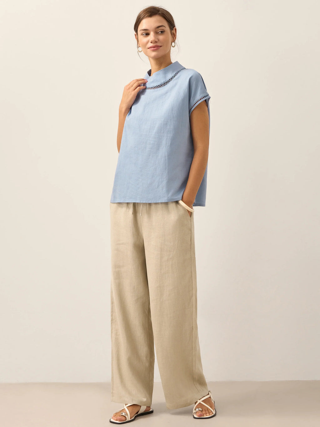 Linen Cutout Turtleneck Top QUINN