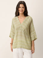 100% Linen Gingham V-Neck High-Low Overtop ALTHEIA