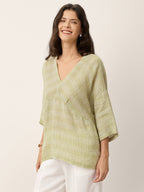 100% Linen Gingham V-Neck High-Low Overtop ALTHEIA