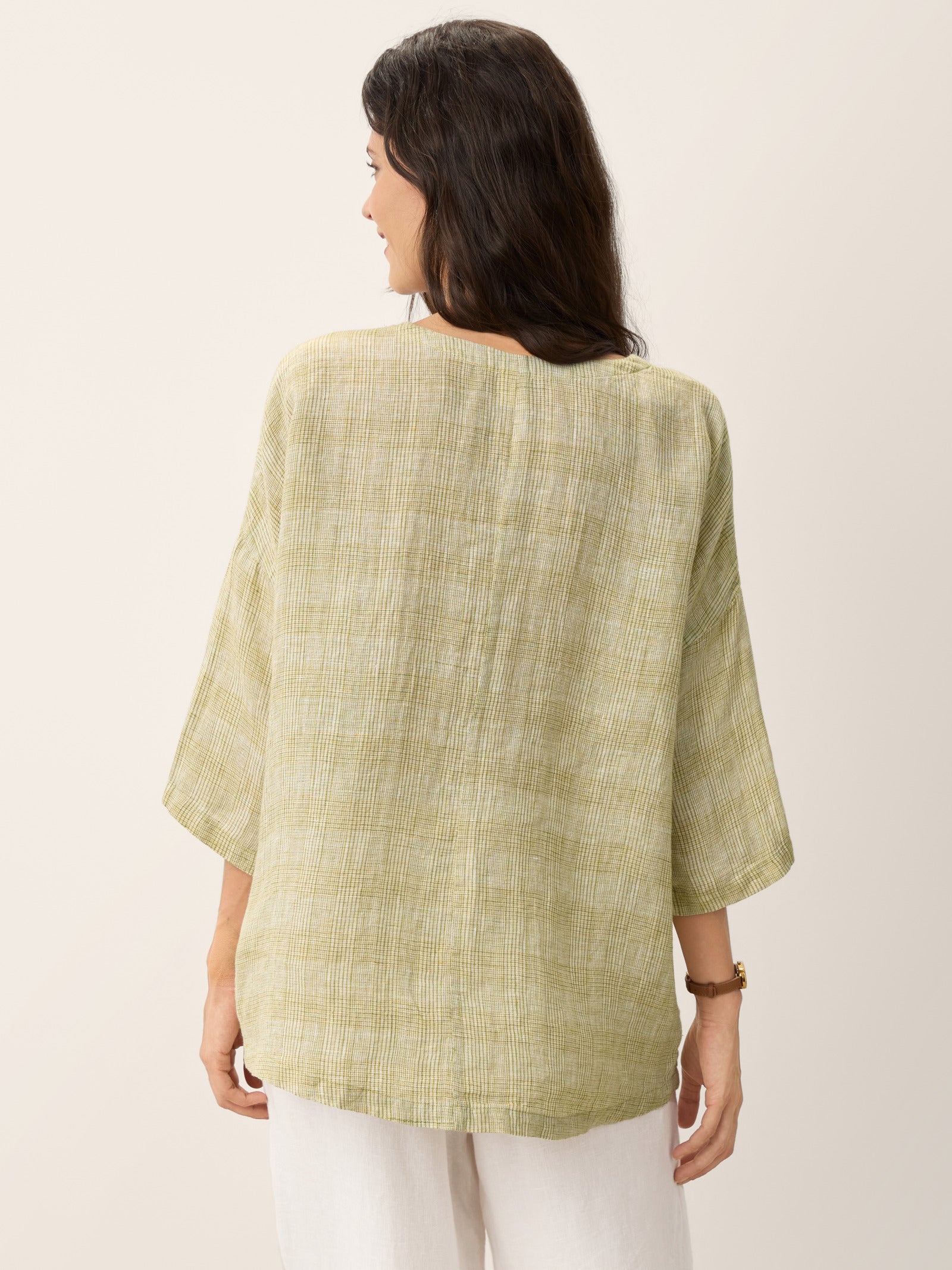 100% Linen Gingham V-Neck High-Low Overtop ALTHEIA