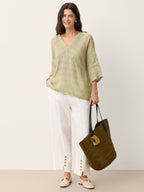 100% Linen Gingham V-Neck High-Low Overtop ALTHEIA