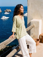 100% Linen Gingham V-Neck High-Low Overtop ALTHEIA