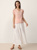 100% Linen Lace-Trim Puff-Sleeve Top NIA