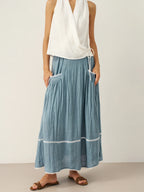100% Linen Lace-Up Pocket Skirt FENLA