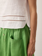 100% Linen Lace Inset Stand Collar Sleeveless Top ULANI