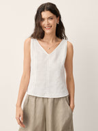 100% Linen Lace Inset V-Neck Tank Top WINSLET