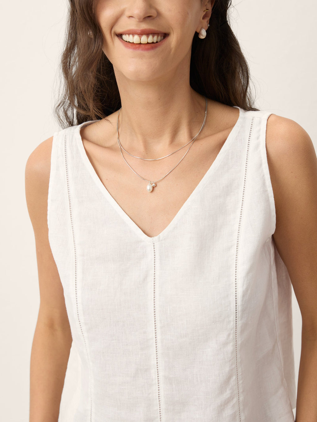 100% Linen Lace Inset V-Neck Tank Top WINSLET