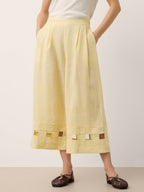 100% Linen Lattice Hem Cropped Wide Leg Pants EMMELINE