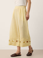 100% Linen Lattice Hem Cropped Wide Leg Pants EMMELINE