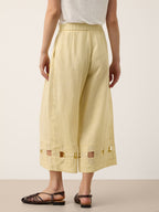100% Linen Lattice Hem Cropped Wide Leg Pants EMMELINE