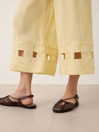 100% Linen Lattice Hem Cropped Wide Leg Pants EMMELINE