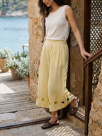 100% Linen Lattice Hem Cropped Wide Leg Pants EMMELINE
