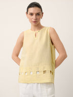 100% Linen Lattice Hem Tank Top ELORA