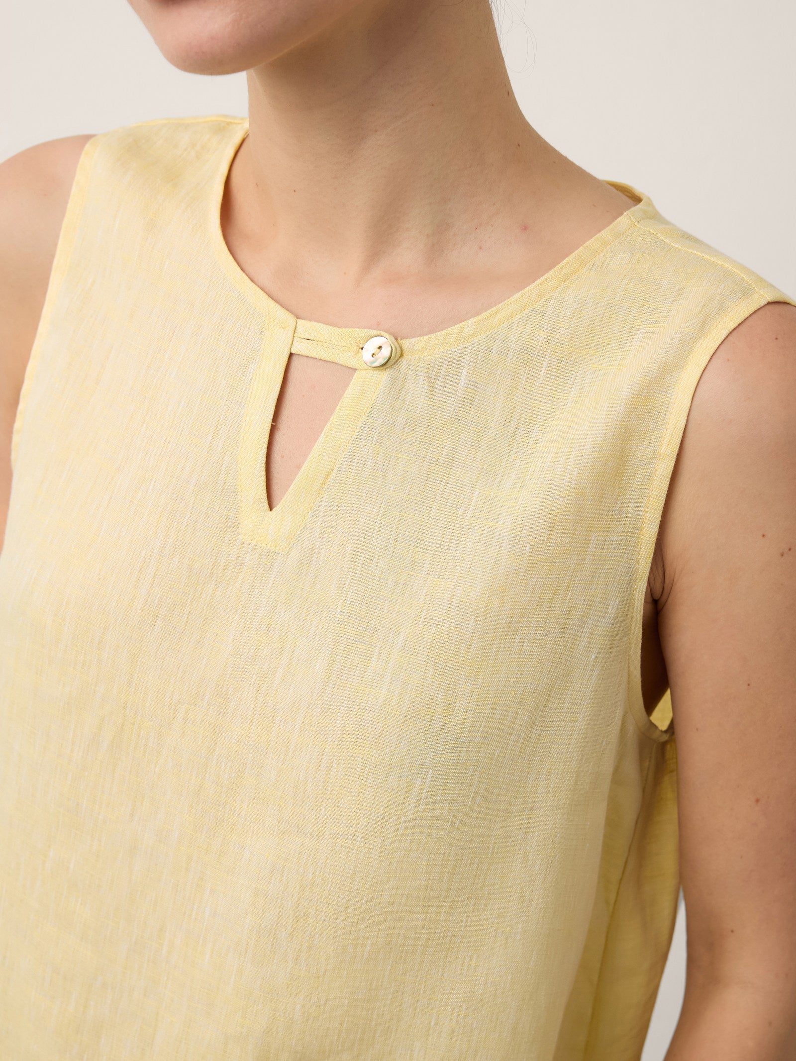 100% Linen Lattice Hem Tank Top ELORA
