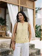 100% Linen Lattice Hem Tank Top ELORA