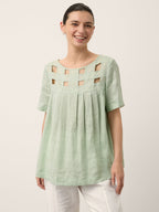 100% Linen Layered Handwoven Lattice Pleated Top AMALIA